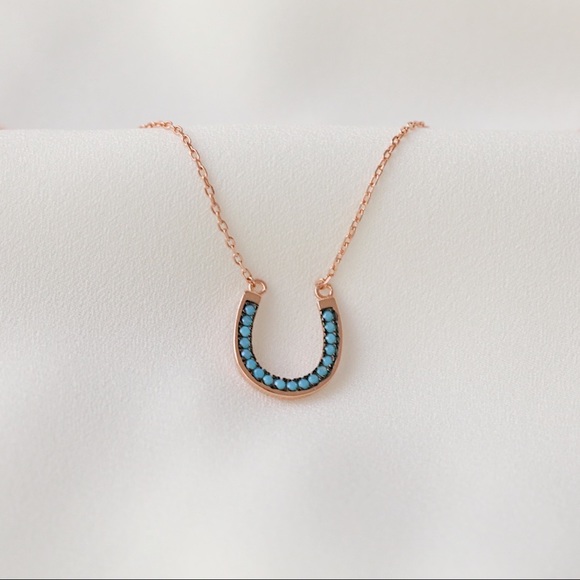 11thstreet Jewelry - Turquoise Horseshoe Necklace | Rose Gold Plated